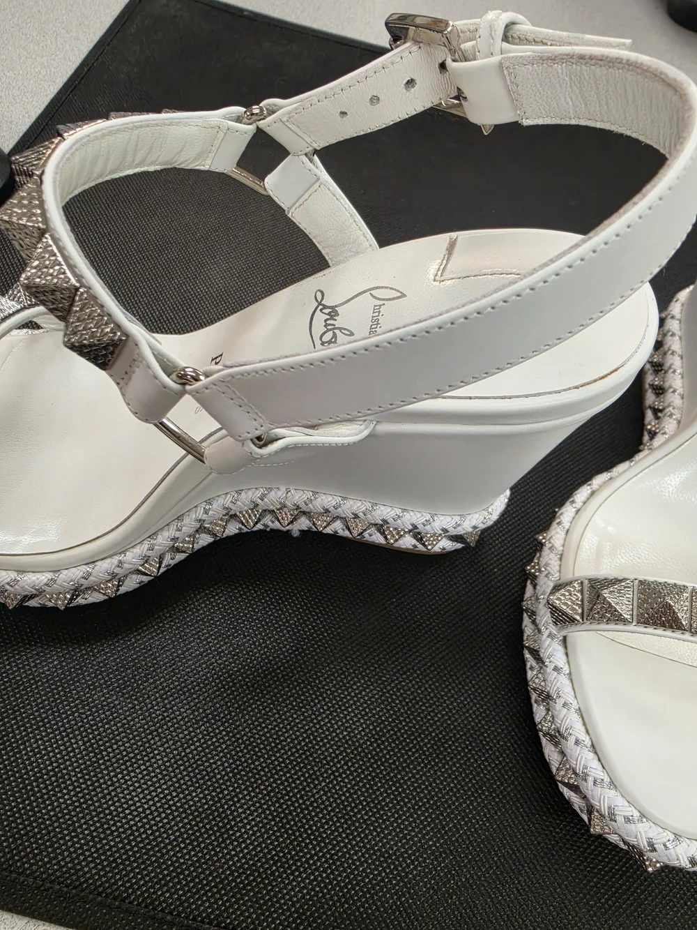 Christian Louboutin White Studded Leather Ankle Strap Sandal Pyraclou